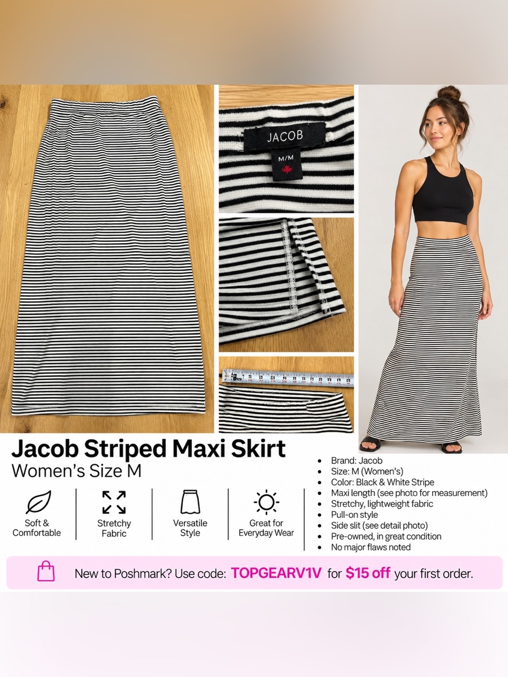 Jacob Black & White Striped Maxi Skirt
Size Medium